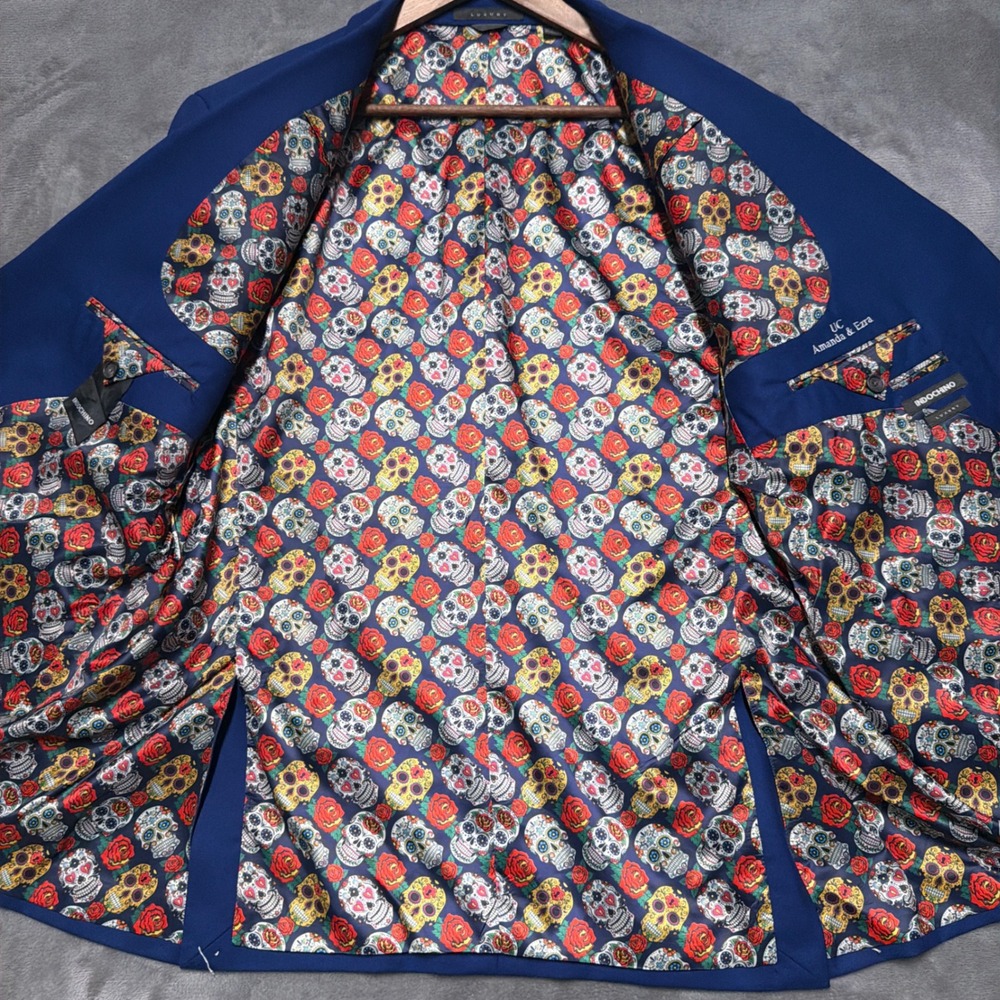 Indochino Custom Suit Mens 46R 43x27 Wool Cashmere Skull Bespoke Luxury Wedding - Picture 3 of 16